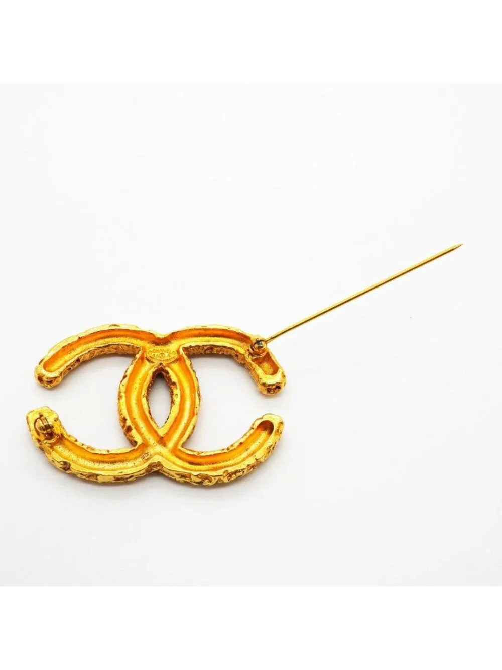 Chanel Brooch Vintage CC Logo Lava Motif Gold Plated